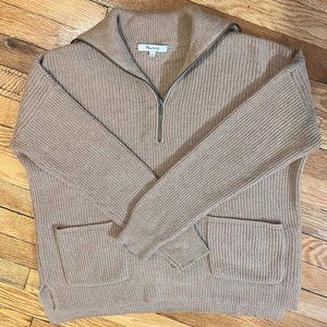 Camel/Tan Glenbrook Madewell Ribbed Merino Wool Quarter Zip Sweater
